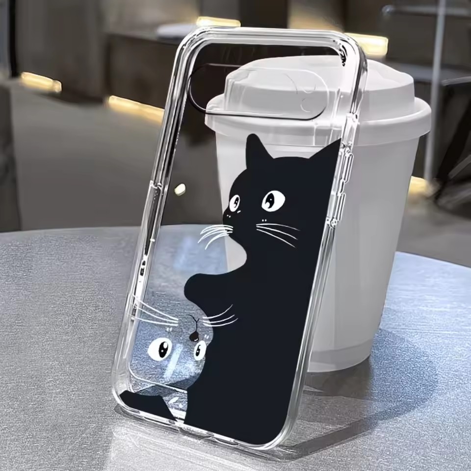 Google Pixel 8A - Custodia Morbida Trasparente con Motivo Gatto